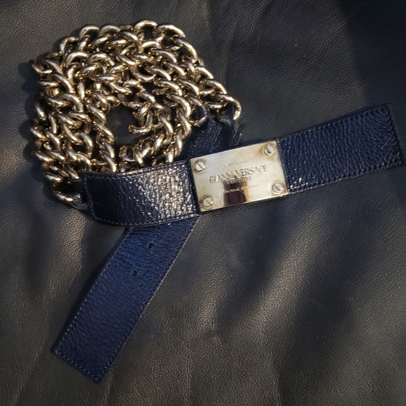GIANNI VERSACE COUTURE CHAIN & NAVY PATENT LEATHER BELT | RARE |SIZE 90/36 - Picture 4 of 9